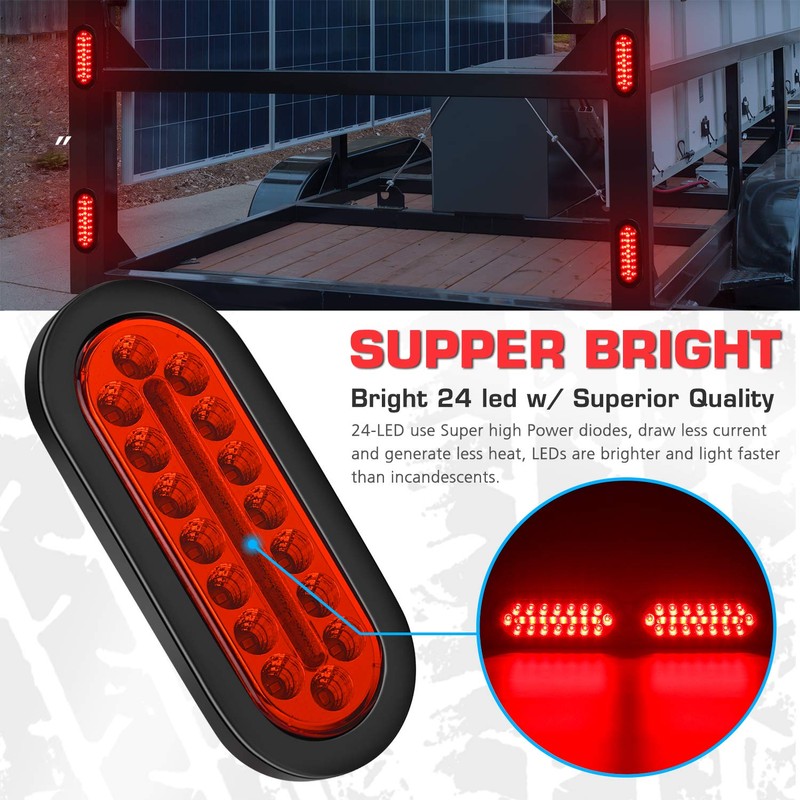 Linkitom 6 Inchs Submersible Oval LED Stop/Turn Trailer Tail Light