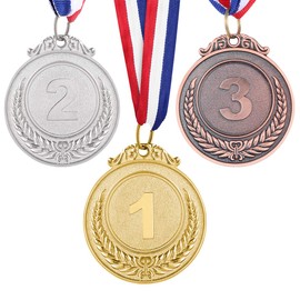TOYANDONA 3pcs Sport Award Medal Set 1st 2nd 3rd Place Small Wheat Pattern Gold Silver Bronze Medals with Collar for Sports Science Competition