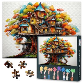 Whimsical Treehouse Jigsaw Puzzles 1000 Pieces for Adults Tree House Jigsaw Puzzles Home Wall Decoration Challenging Puzzle Suitable for Game Nights Finished Size: 70x50cm