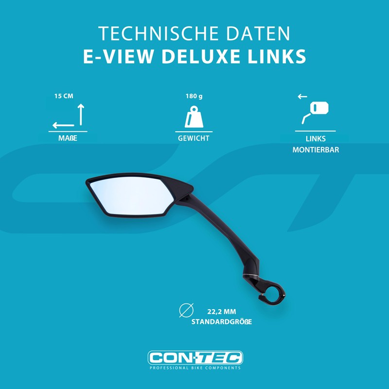 CONTEC E-View Deluxe Bicycle Mirror, E-Bike Rear View Mirror with