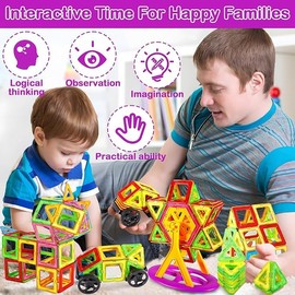 Magnetic Building Blocks Tiles with wheels STEM Toy Set 60 PC – Kids Learning Educational Construction Toys for Boys Girls Present Age 3 4 5 6 7 Year Old - Gift