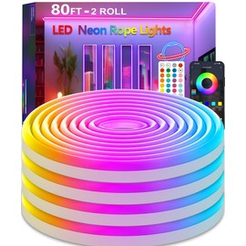 httpsmp Led Neon Rope Lights,80FT Flexible Strip Light Control with App/Remote,Multiple Modes Led Rope,IP67 Outdoor Waterproof,Music Sync Light Strip for Bedroom