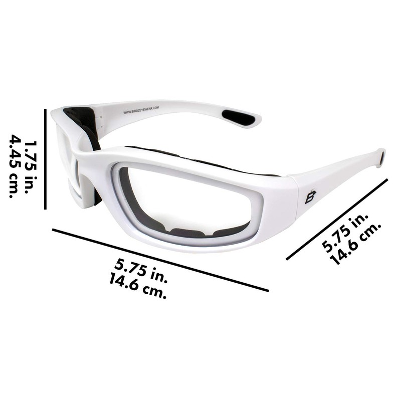 CAHHCA Motorcycle Riding Glasses Clear Lenses with Foam Padding, White