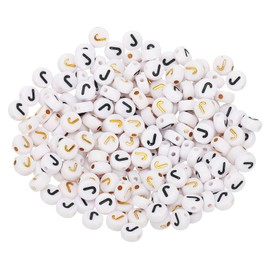 sourcing map 200 Pcs 4x7mm Acrylic Letter Beads, Round White Letter J Alphabet Spacer Beads for Jewelry Making Bracelets Necklaces