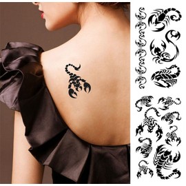 Yesallwas TATTOO Tattoo Stickers Tribal Black Scorpion Scorpion Set of 4 Japanese Pattern Tattoo Stickers Real Large Waterproof Long Lasting Japanese Carving Tattoo Body Stickers for Men 3.5 x 7.5 inches (9 x 19 cm) (Black Black)