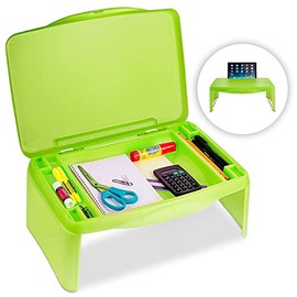 Folding Lap Desk, Laptop Desk, Breakfast Table, Bed Table, Serving Tray - The lapdesk Contains Extra Storage Space and dividers & Folds Very Easy, Great for Kids, Adults, Boys, Girls, (Green)