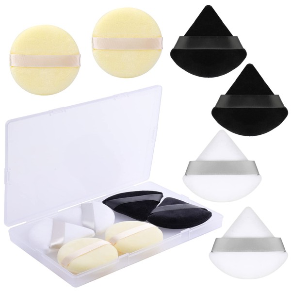 KINBOM Makeup Puffs, Pack of 6 Powder Puffs, Velvety Soft Round and Triangular Makeup Powder Puff for Loose Powder Foundation and Cream (Black, White and Light Yellow)