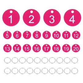 PATIKIL 20PCS Number Tags 1-20, Table Number Key Tags Plastic Numbered Keychain with Key Rings for Organizer Field Sales Hangers Clothes Labels ID, Rose Red