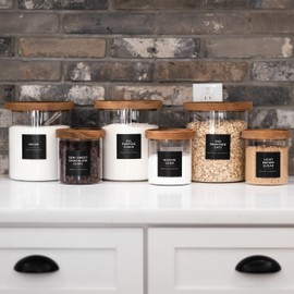 Black Labels for Containers, 180 Kitchen Labels for Food Storage Container Labels, Pantry Labels for Food Containers, Organize Pantry Essentials Canister Labels, Food Labels for Containers