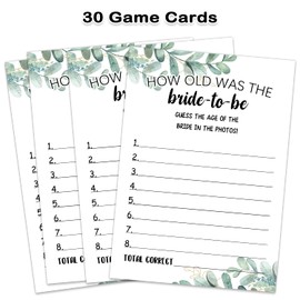 Bridal Shower Game Cards, How Old Was The Bride Game, Greenery Theme Engagement Party Cards For Wedding, Bridal Shower Decorations, Engagement Activities Ideas, Wedding Shower Party Game Card