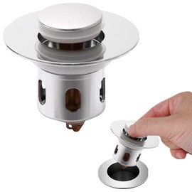 Universal Bathroom Sink Plugs, Sink Strainer Stopper for 33-38mm Drain Holes, Stainless Steel Sink Stopper Replacement for Kitchen Bathroom Washbasin Bath (Silver)