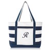 DALIX Premium Beach Bags Striped Navy Blue Zippered Tote Bag