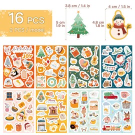 BETESSIN Christmas Stickers - 16 Sheets Christmas Stickers with 100+ Christmas Motifs - Christmas Stickers for Designing Christmas Cards, Advent Calendar, Scrapbook, Photo Albums