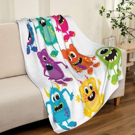 LOKMU Throw Blanket, Kids Cute Cartoon Fluffy Monsters Ultra-Soft Cozy Flannel Blankets, Fuzzy Plush Lightweight Modern Blanket for Couch Sofa Bedding Home Decor, 60" L x 50" W