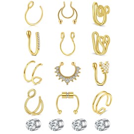 MODRSA Fake Nose Ring Gold Fake Nose Rings Fake Septum Faux Nose Rings for Women Men Clip On Nose Ring Non Piercing Nose Ring Fake Nose Ring Hoop Fake Septum Ring Fake Nose Stud Fake Gold Nose Ring