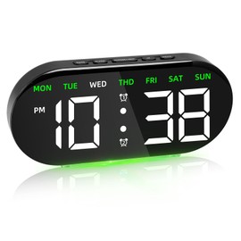 Indrnif Digital Alarm Clock with Large LED Display, Digital Clock with Night Light, Snooze, Date, Temperature and Day of the Week, Adjustable Brightness, 12/24H Double Alarm Clock for Desk, Bedroom