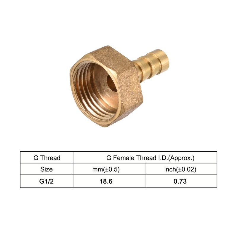 sourcing map Brass Hose Barb Fitting Connector, 8mm Barb G1/2