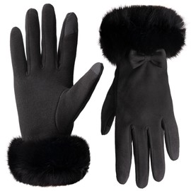 Vagasi Women Touch Screen Gloves, Fleece Lined Winter Gloves for Ladies, Thermal Suede Gloves Full Finger Mittens Fur Cuff for Women Girls Outdoor Christmas Gifts Texting Glove