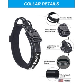 AUBELL Tactical Dog Collar and Leash Set, Adjustable Military Nylon Reflective Dog Leash and Collar with Handle and Heavy Metal Buckle for Medium Large Dogs, with Airtag Case and 2 Patches(Black, M)
