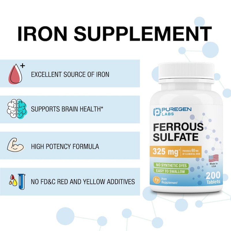 Puregen Labs Ferrous Sulfate 325 mg (65 mg Elemental Iron)