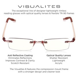 Visualites 8 Blush 2.50 Power Lightweight Frameless Readers For Men and Women