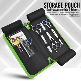 Shears Professional Leather 5 Scissor & Shear Storage Case for Hairstylist - Hairdresser -Scissor Holder Perfect for home-saloon use (Green)