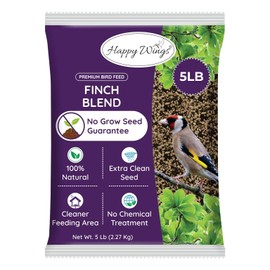 Happy Wings Finch Blend Bird Food - Mix of Sunflower Hearts/Kernels and Nyjer, 5 Pounds - No Grow Seed - For Wild Birds