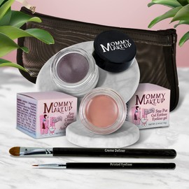 The Everlasting Eye 5 Piece Waterproof Makeup Set. Gel Eyeliner, Creme Eyeshadow, 2 brushes and Mesh Bag. Paraben-free, Talc-free, Cruelty-free. Anna/Black Orchid 1208