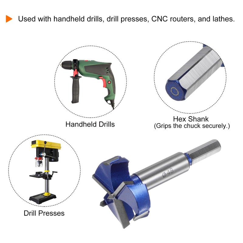 sourcing map Forstner Drill Bit 48mm (1-7/8") Tungsten Carbide 3