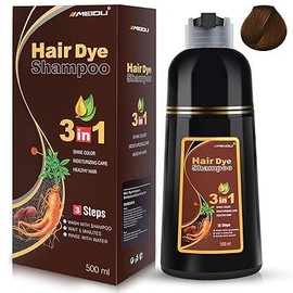MEIDU 3 in 1 Black Hair Dye Shampoo - Herbal Ingredients Can cover gray hairs, Contains Ginseng Extract, Natural Haircoloring, Easter's Gift:_Chestnut Brown