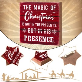 Rustic Christmas Sign Jesus is The Reason for The Season Decor Sign Decorative Wooden Wall Hanging Sign Jesus Snowflake Box Sign Rustic Farmhouse Table Centerpiece for Holiday Tiered Tray (Red, Brown)