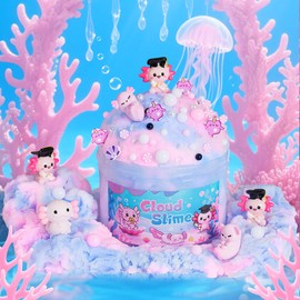 Joytry Axolotl Cloud Slime Kit 2 Pack - 14oz Non-Sticky DIY Slime for Kids, Includes Cute Axolotl Charms & Add-Ins, Glitter, ASMR Sensory Toys, Slime Party Favors for Girls Boys