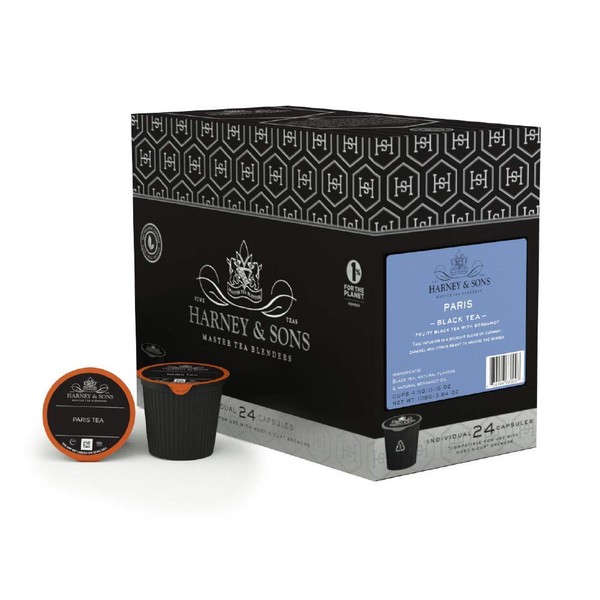 Harney and Sons Paris Black Single Serve Tea Pods, 72 Pack | Compatible with Keurig K Cup Brewers | No Sugar Added | One Capsule Per Cup