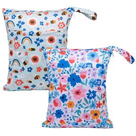 ALVABABY LX-YX8688 - 2 bolsas de tela para pañales, impermeables, reutilizables, con dos bolsillos con cierre, viajes, playa, piscina, guardería, artículos de bebé, yoga, gimnasio, bolsa para trajes de baño o ropa mojada, LX-YX8688