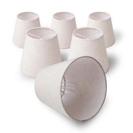 Small Lamp Shade Clip on Bulb for Candelabra Bulbs, Mini Lampshades for Chandeliers, Home Decor Barrel Beige Fabric Linen Lampshade for Table Chandelier Wall Lamp Ceiling Lamps 4x6x5 Inch 6 Packs…