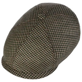 Stetson Silk Houndstooth Flat Cap - Multicoloured Hat in Houndstooth Pattern - Silk Hat with UV Protection - Made in the EU - Men - Spring/Summer, dark green