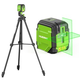 Laser Level with 60in Tripod, HUEPAR 98Ft Self Leveling Laser Level Green Line Laser Cross Line Laser Leveler Tool for Picture Hanging, Tile, Home Renovation, Indoor Project, Battery&Goggles Included