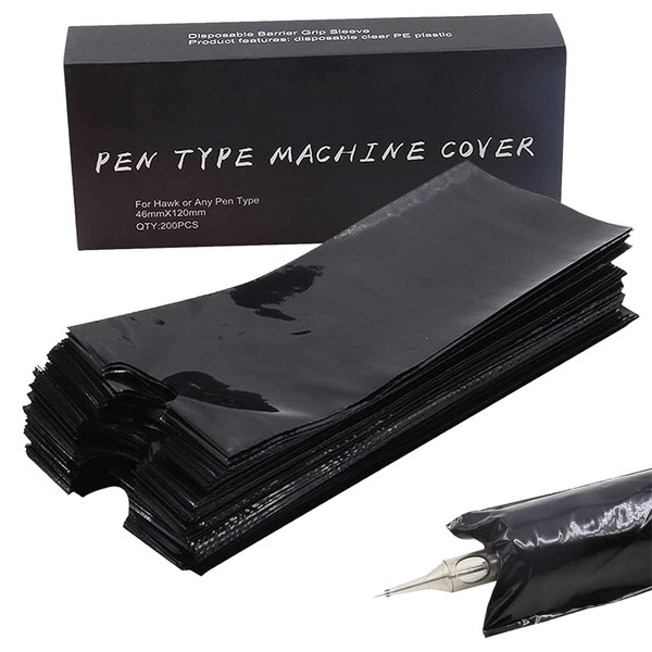 Beoncall Machine Pen Covers - 200Pcs Pen Bags Machine Pen Sleeves Black for Pen Machine Supplies
