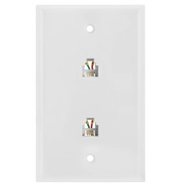 Cmple - Double RJ11 Connector with 4 Conductors Phone Wall Plate Jack 6P4C Telephone Dual Jack Wallplate with Screws