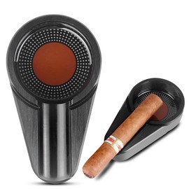KEENSUN Cigar Ashtray-Aluminum Alloy Metal Portable Patio Travel Ashtrays with One Cigar Holder and Soft Non-Slip Bottom (Black)