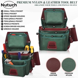NUTUCH Nylon and Leather Tool Belt | Nylon Tool Pouch | Carpenter Tool Belt | Construction | Framers | Electrician Tool Belts | Drywall Tool Bags | Handyman | Electric (GREEN)