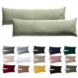 Soifox Side Sleeper Pillow Cover, 40 x 145 cm, Set of 2, Sage Green Pillowcase with Zip, 100% Microfibre Resistant and Hypoallergenic Pillowcases for Side Sleeper Pillows