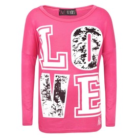 A2Z 4 Kids Girls Love Print Crop Top Short Sleeves Long Sleeves T-Shirt And Splash Print - Love Splash Set Neon Pink L.S 11-12