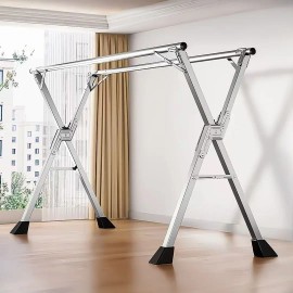Portable Foldable Clothes Drying Rack 2.4m Aluminum Alloy Standing Indoor Outdoor Use Space Saving Laundry Hangercolor: Silver Color