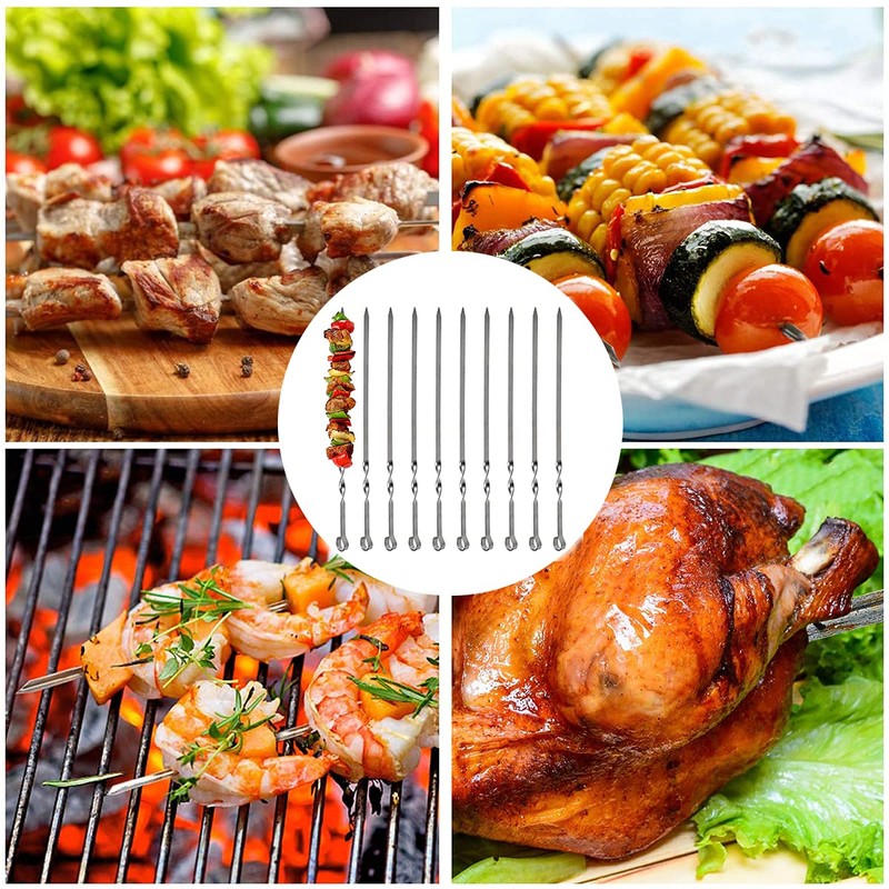 Barbecue Skewers, 10 PCS Flat Long Reusable Steel Metal Skewers
