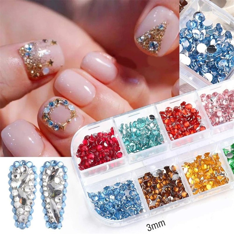 2 Box 12 Colors Clear Colorful Blue Nail Stone Rhinestone
