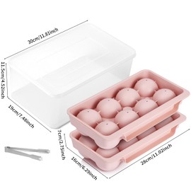 Large Ice Cube Molds, 2 Pack 2.5 Inch Reusable Ice Cube Molds, Ice Cube Tray with Lid and Bin, Leak-free Stackable Ice Molds Easy to Fill and Remove Square Large Ice Cube Molds (2-Pink)