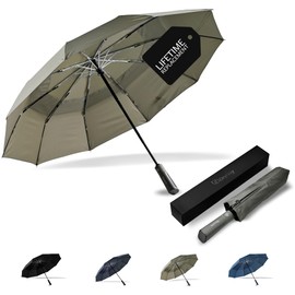 DryDay Umbrella Premium Umbrellas for Rain, Large 47” Windproof Double Canopy, 10 Aluminum Ribs, Sturdy Frame, Auto Open Close Unique Handle, Windproof & Waterproof Umbrella for Women & Men, Khaki