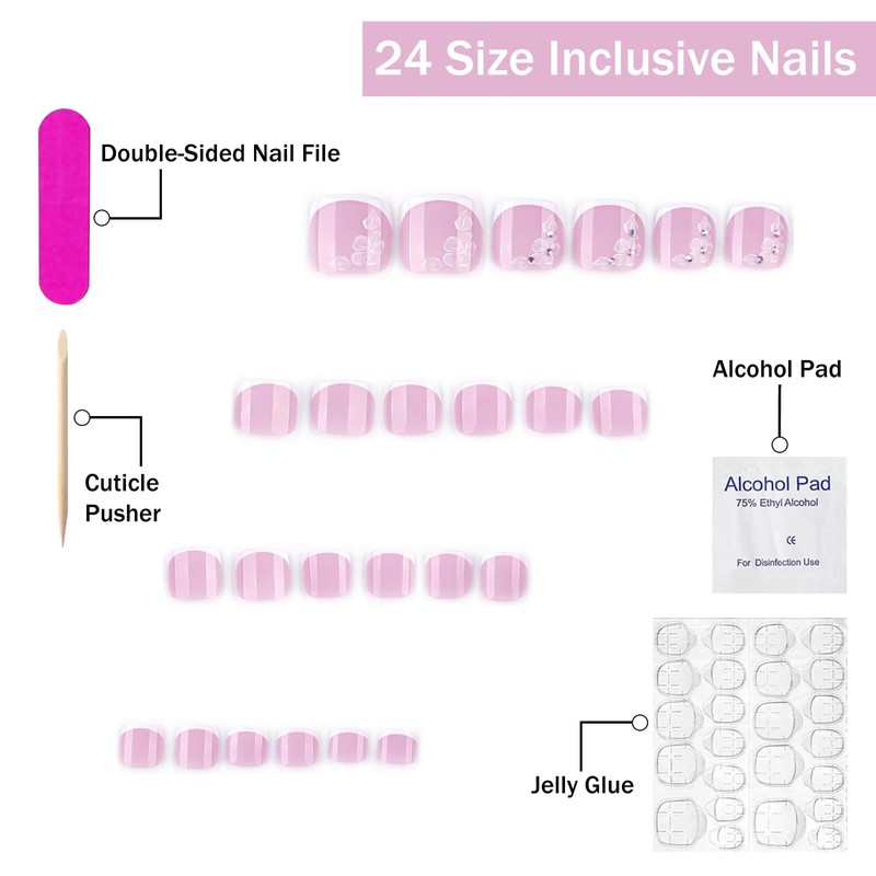 White French Tip Press on Toenails MABKJLF Short Fake Toe