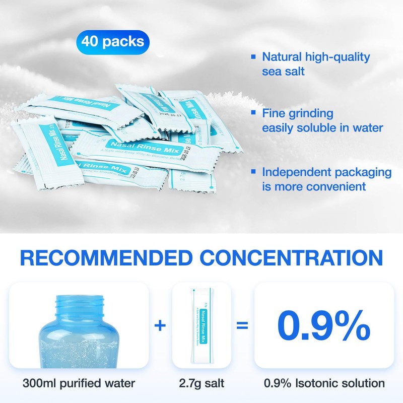 Kecartu Sinus Rinse Bottle,330ml Neti Pot with 40 Sinus Rinse